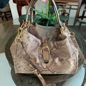 G.I.L.I. Brown Snakeskin Hobo Bag with Gold Accents